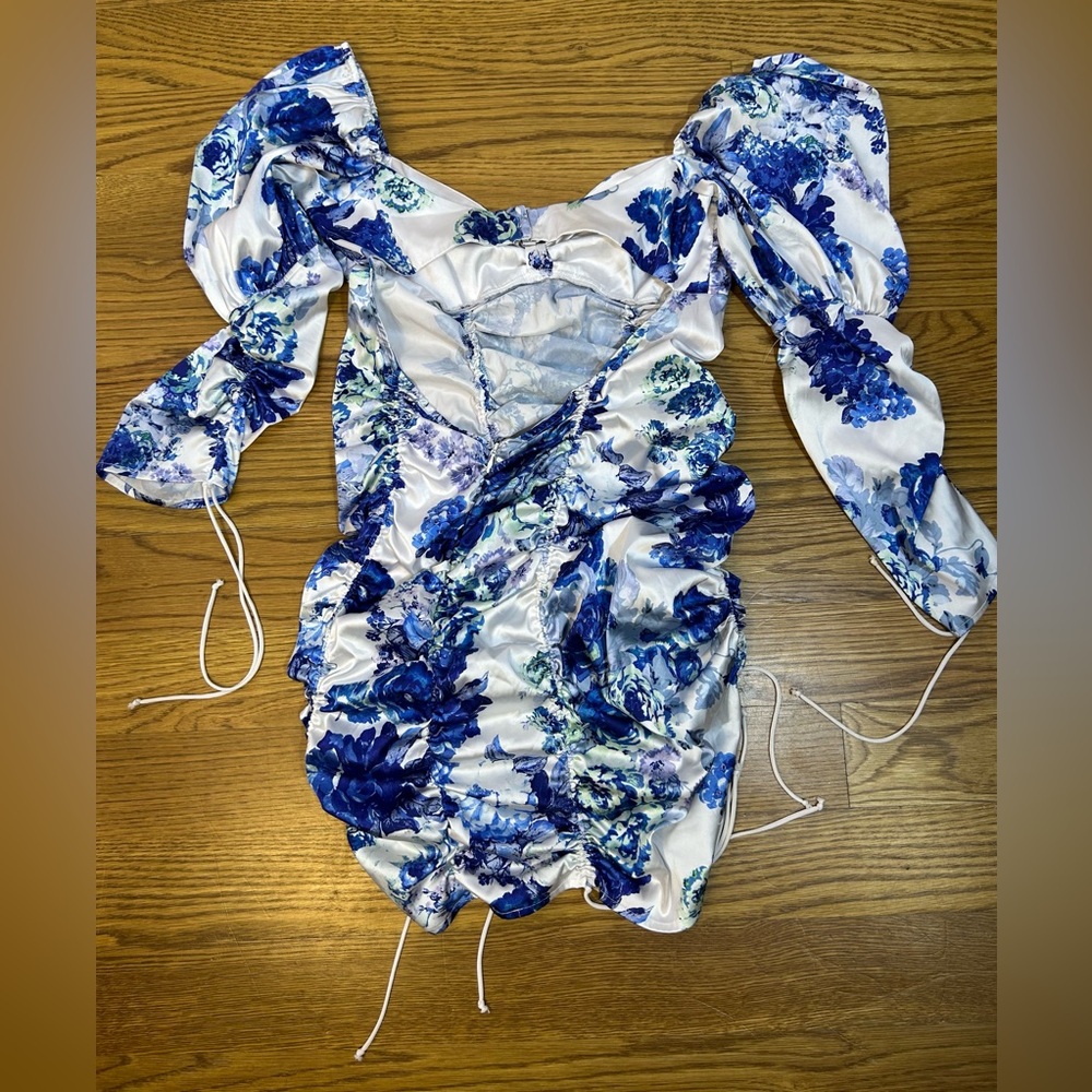 For Love & Lemons Hyacinth Drawstring Mini Dress Navy Floral‎ - Picture 8 of 12